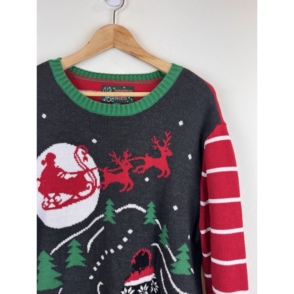 Ugly Christmas Sweater Men's XL Santa's Sleigh Polar Bear Red Green Candy Cane